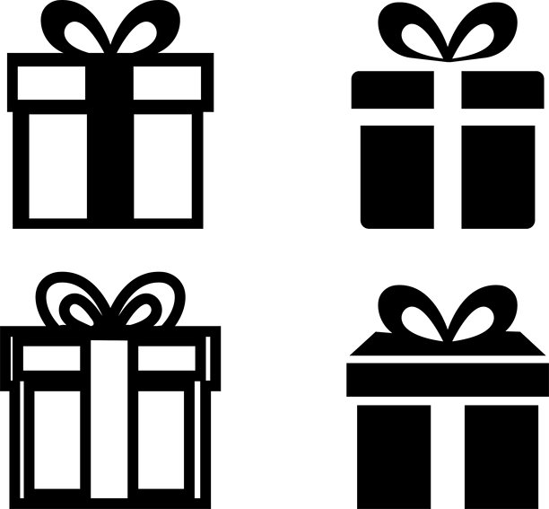 节日礼盒套装，黑色剪影，透明背景，节日装饰渲染对象，逼真的矢量装饰对象，用于移动、应用程序、徽标设计或用户界面图片下载