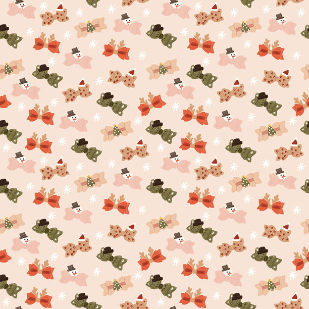 无缝圣诞图案，饰有节日蝴蝶结、雪人和冬季装饰图片下载