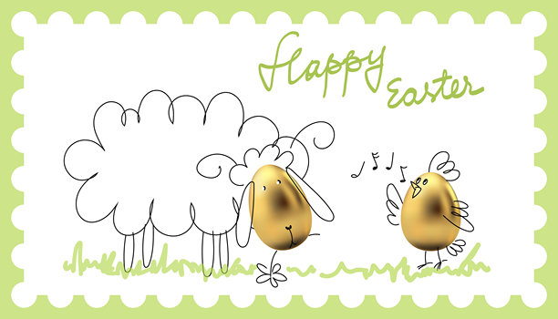 可爱的复活节插画，包含有趣的动物和彩蛋。图片下载