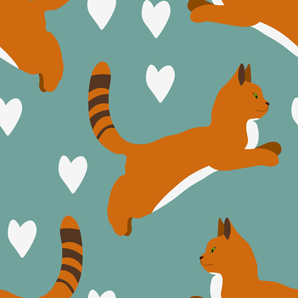 可爱的猫咪无缝图案。彩色背景上的不同猫咪。儿童时尚印花，童趣纹理。适用于面料、纺织品、壁纸、家居服、睡衣的矢量插画图片下载