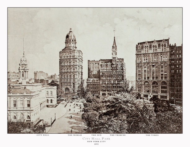 纽约市，市政厅公园，纽约市历史照片，摄于1891年图片下载