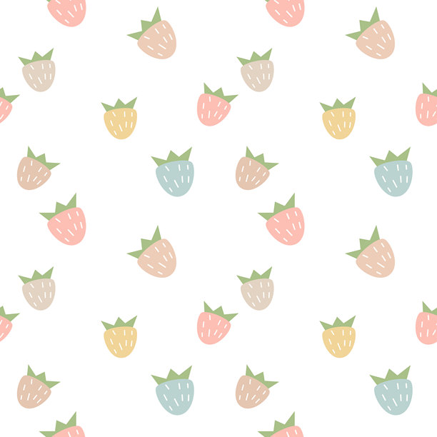 草莓卡通图案，色彩鲜艳，非常可爱。白色背景。无缝矢量插画图案。图片下载