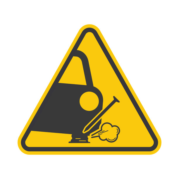 倾斜的汽车爆胎警示标志，带有漏气插画，象征道路安全和钉子扎破的危险图片下载