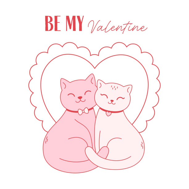 可爱的简约情人节海报，描绘了猫咪情侣。非常适合贺卡、邀请函、海报、横幅。扁平化矢量插画。图片下载