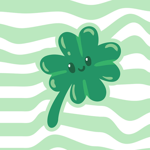 波浪背景上的绿色三叶草插画。简洁现代的设计，适用于圣帕特里克节卡片、印刷品和节日品牌推广。图片下载