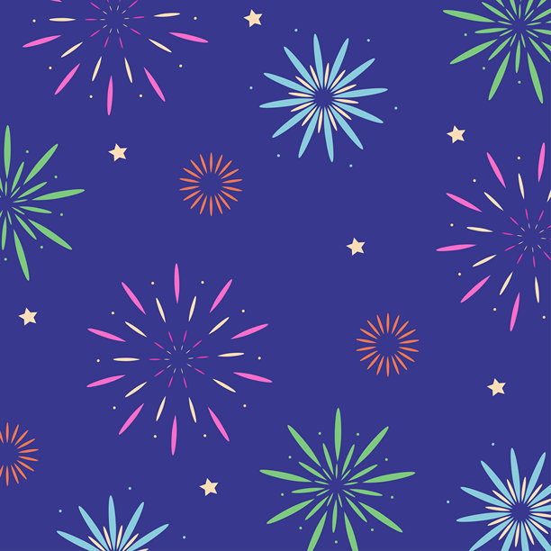 方形明信片，背景是夜空中的烟花。矢量手绘插画，适用于您的项目。图片下载