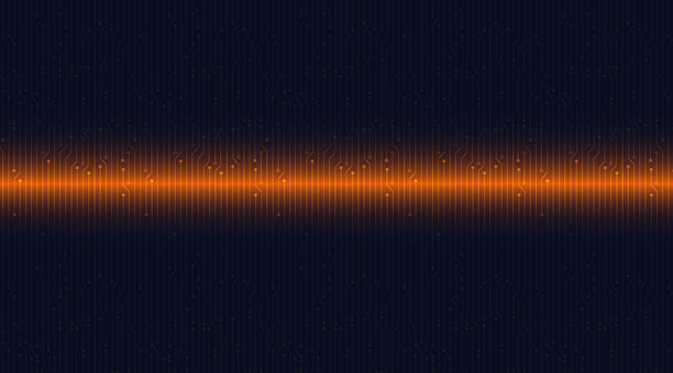 橙色光线在电路技术背景下，数字与电子概念设计，矢量插画。图片下载