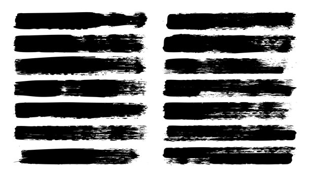 长长的粗糙画笔笔触、线条、墨迹污渍、手绘涂鸦形状。手工素描痕迹、污点、炭笔条纹。油漆纹理、干刷效果。马克笔下划线。矢量插画图片下载
