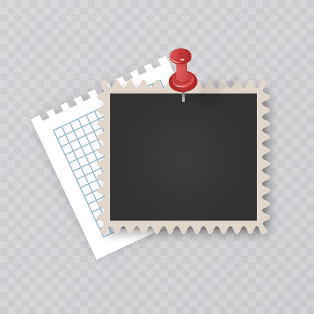 空白即时成像照片框固定在方格纸背景上，复古照片框图片下载