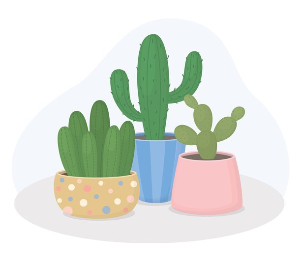 陶瓷盆栽仙人掌静物插画图片下载