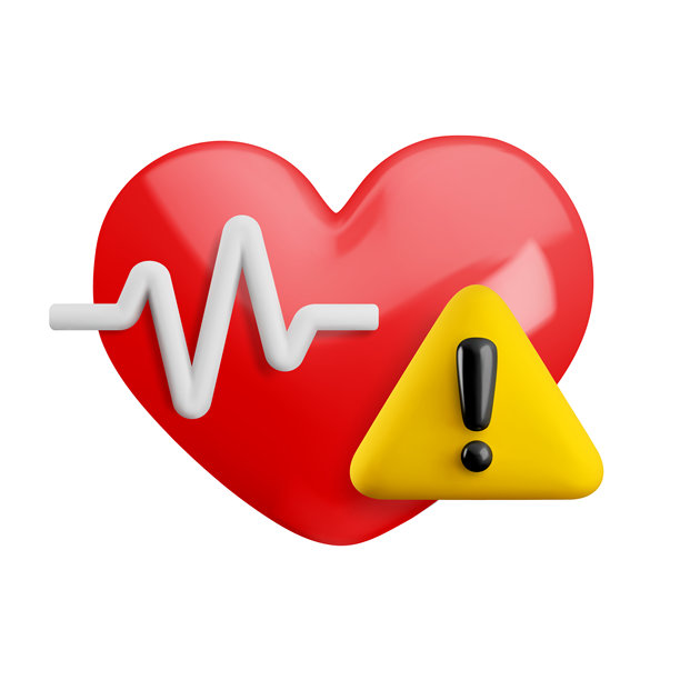 矢量卡通3D心脏病学警告图标。红色心形带脉搏线、感叹号三角形标志的3D渲染。心率危险通知。心电图注意力符号心率监测器应用程序图片下载