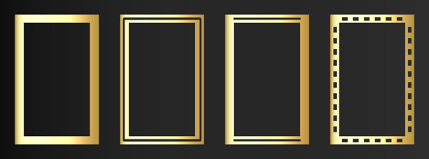 豪华纤细金色边框，装饰艺术风格，伊斯兰风格。黑色背景上的高级几何金色拱门。优雅的线性边框，适用于贺卡、婚礼请柬。独立矢量插画。图片下载