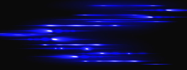 数字背景的霓虹蓝光束，带有激光灯光耀斑和水平条纹。黑暗空间中带有闪耀光芒速度效果的明亮线条。抽象射线运动孤立矢量叠加图片下载