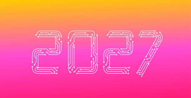 未来2027文字设计 电子电路矢量插画图片下载