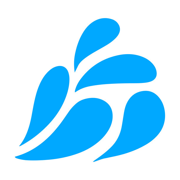 抽象的蓝色水滴或花瓣图标。现代蓝色飞溅符号，适用于卫生或水疗品牌。极简液体滴标志设计插画。图片下载