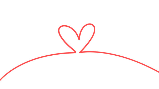 白色背景上心形的连续线条画。情人节的极简红色心形，带有漩涡。爱心概念的优雅细红线心形插画。图片下载