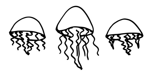 手绘水母涂鸦集，海生动物插画，可爱的海洋水下生物，水母草图剪贴画，适用于网页、设计、装饰、儿童印花的单个元素图片下载