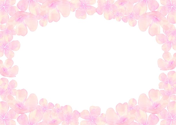 春季水彩樱花边框插画，柔粉色樱花花卉边框，带复制空间图片下载