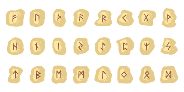 一套手绘的维京符文，符文石上刻有古北欧字母，斯堪的纳维亚弗uthark日耳曼凯尔特风格，单一元素，适用于设计、印刷、网络和装饰。图片下载
