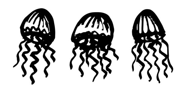 一套手绘水母涂鸦，海洋生物插画，可爱的海洋水下生物，水母草图剪贴画，适用于网页、设计、装饰、儿童印花的单个元素图片下载