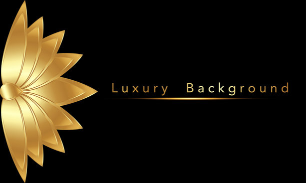 金色莲花模板。装饰艺术风格的奢华符号，适用于生态、美容、禅意、水疗、瑜伽、按摩、医疗公司。金色盛开的神圣花朵在黑色背景上，留有您的文字复制空间图片下载