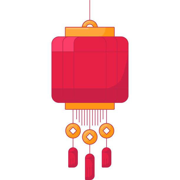 红色隔离传统中式灯笼扁平风格插画图片下载