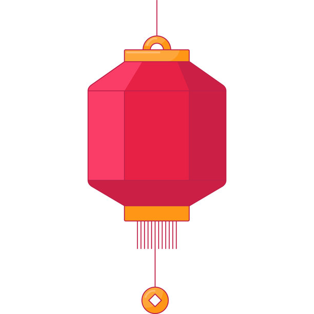 红色孤立的传统亚洲灯笼扁平风格插画图片下载