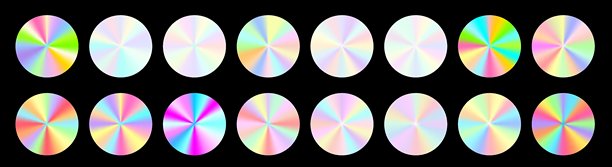 未来感全息色块样本，带有发光的渐变色彩。虹彩闪光色块平滑流动，形成优雅的全息效果。图片下载