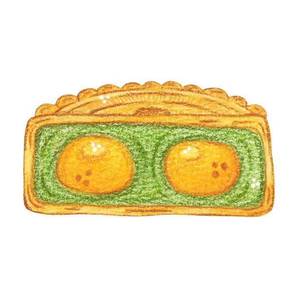 月饼切面图，点心，甜点。手绘水彩插画，卡通风格。用于贴纸、剪贴簿、卡片的设计。节日、元素、食物、传说、亚洲、中国、象征、中秋节图片下载