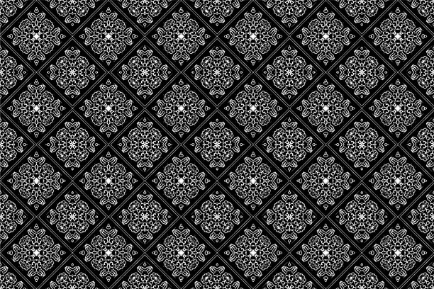 抽象几何无缝图案，泰国当地织物图案，泰式风格图案，专为墙面装饰、瓷砖、纺织品设计，矢量插画图片下载