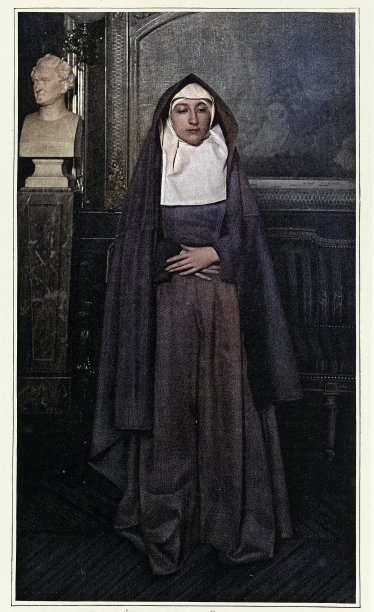 维多利亚时代法国修女，身着修女服，复古插画，19世纪90年代图片下载