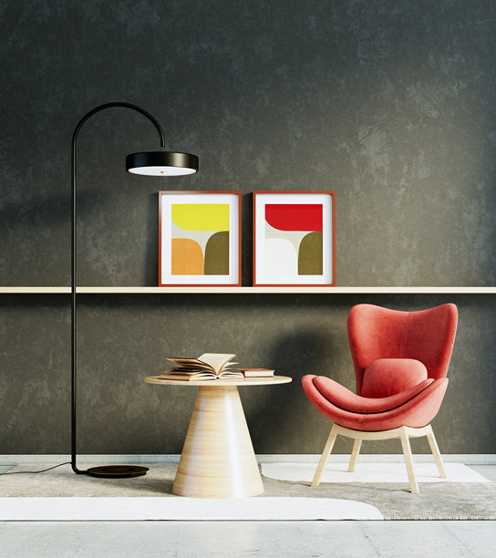 宽敞奢华的现代明亮室内设计，客厅模型插画，3D渲染图图片下载