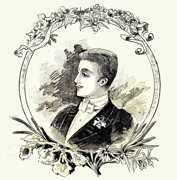 一位衣着考究的维多利亚时代男士素描，法国，复古插画，19世纪 1890年代图片下载