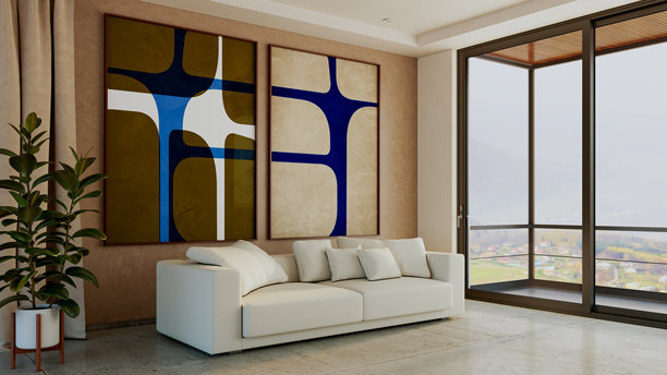 宽敞奢华的现代明亮室内客厅模型插画，3D渲染图图片下载