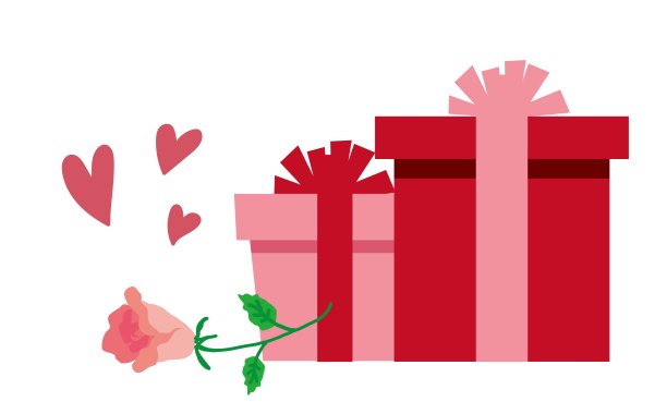 情人节插画，包含两个粉色和红色的礼品盒以及一朵粉色玫瑰图片下载