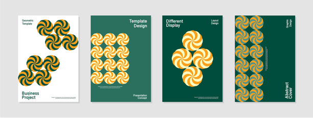 几何布局设计创意模板。这是一个绿色、橙色、奶油白色的抽象背景模板矢量插画。图片下载