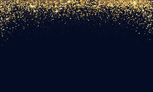 节日矢量背景，饰有金色闪光和五彩纸屑，用于圣诞庆典。黑色背景，带有发光的金色颗粒。深色背景，留有文本空间。矢量传单或横幅模板。图片下载