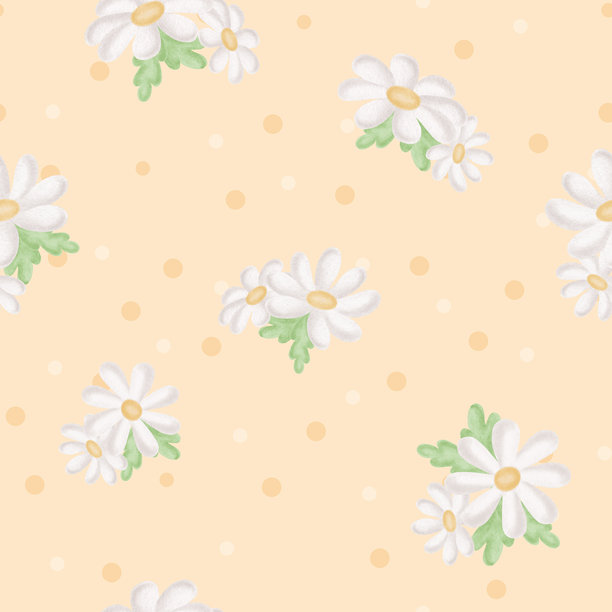雏菊与叶子水彩无缝边框，适合儿童设计。白色雏菊花朵的夏季背景插画，适用于宝宝主题。手绘隔离花卉模板，用于纺织品、壁纸。图片下载