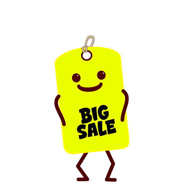 可爱的价格标签角色插画，可编辑文本和颜色变化：大减价图片下载