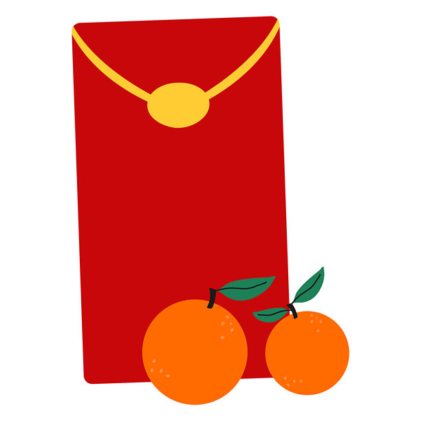 农历新年红包和橘子插画。传统红包和橘子的矢量图。图片下载