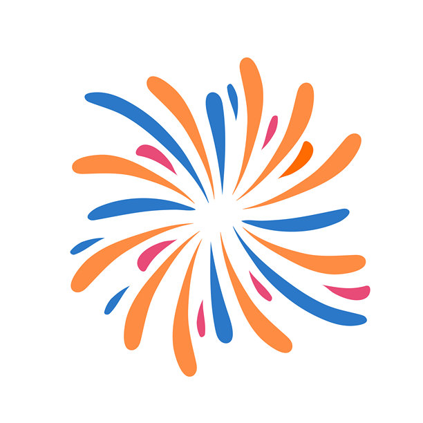 多彩的烟花绽放插画。抽象的庆祝平面图形元素图片下载