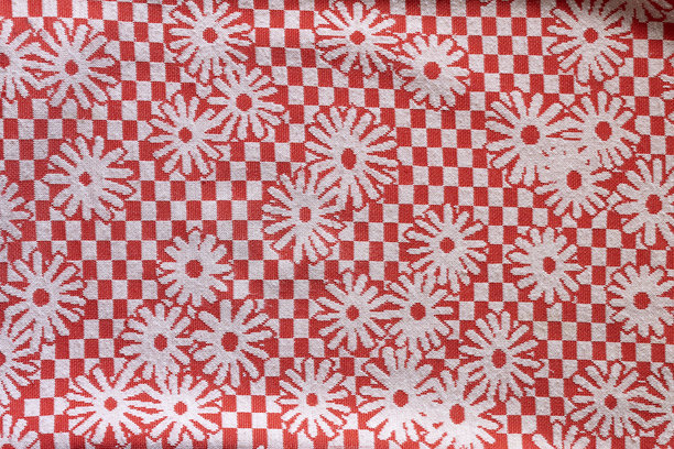 复古红白格纹雏菊花卉布料纹理图片下载
