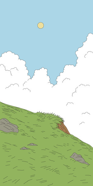 陡峭的悬崖，背景为积云。矢量插画。创意草图。图片下载