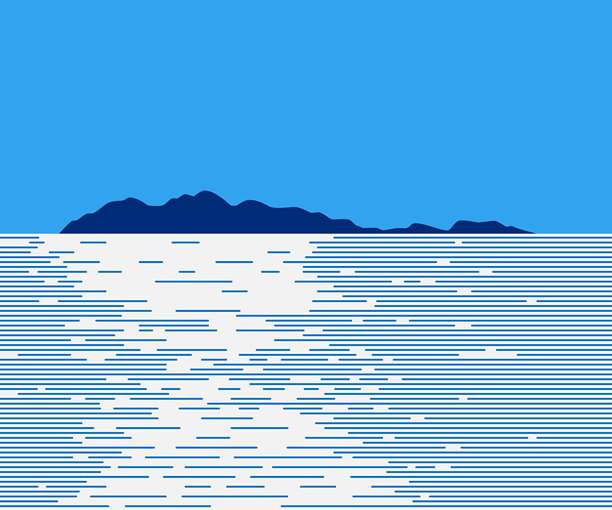 一望无垠的大洋中的孤岛。矢量插画。创意草图。图片下载