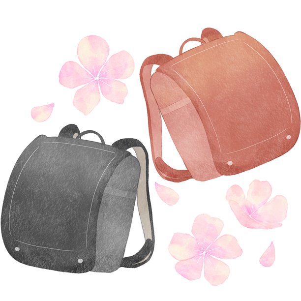 水彩风格的日式小学生书包插画图片下载