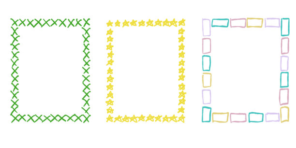 儿童蜡笔边框套装，手绘边框。可爱的粉彩方形和矩形，适用于幼儿园图文、学校艺术项目、趣味标签和创意儿童插画。图片下载