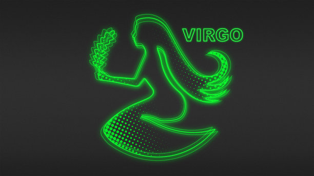 霓虹绿处女座符号轮廓，未来数字辉光半调插画图片下载