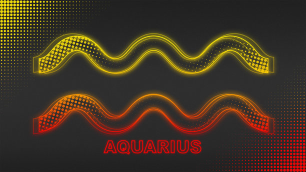 霓虹火焰马 水瓶座 生肖 轮廓 未来主义发光 半色调插画图片下载