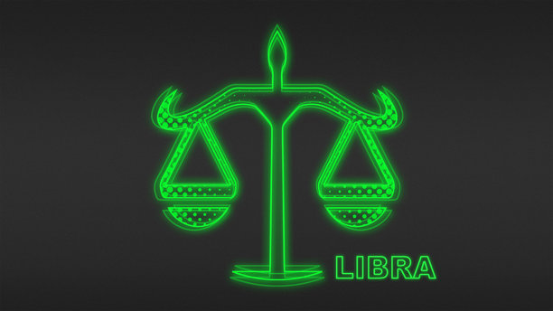 霓虹绿天秤座符号，未来感数字辉光半调插画图片下载