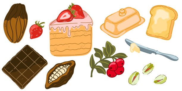 一套复古手绘插画，包含食品。温馨的地中海卡通风格。孤立元素，打包图片下载
